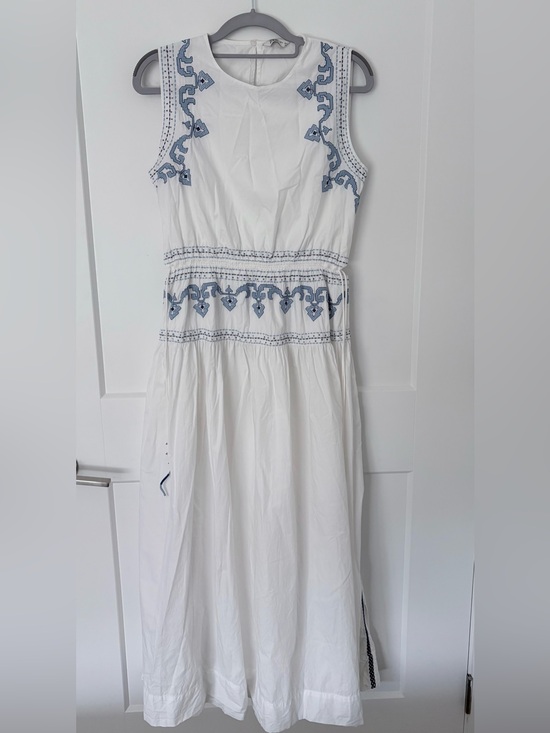Zara Dresses & Skirts - Zara Grecian Inspired White and Blue Embroidered Sleeveless Midi Dress NWOT